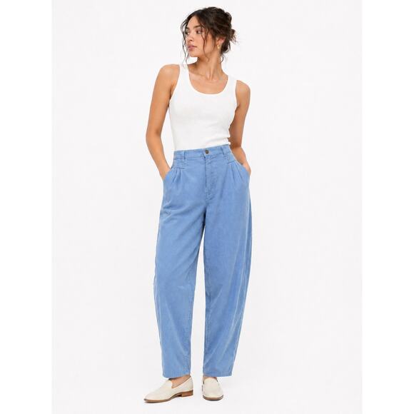 river trader Denim - River Trader Y2K High Rise Pleated Tapered Corduroy Pants Blue Slouchy Normcore